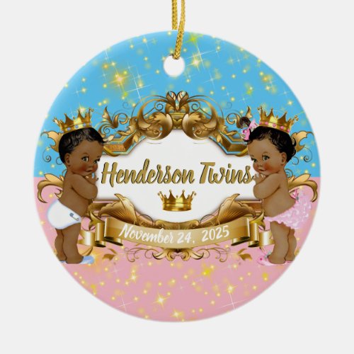 Elegant Royal Prince  Princess PinkBlue  Gold Ceramic Ornament