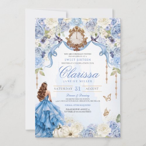 Elegant Royal Princess Light Blue Sweet 16 Invitation