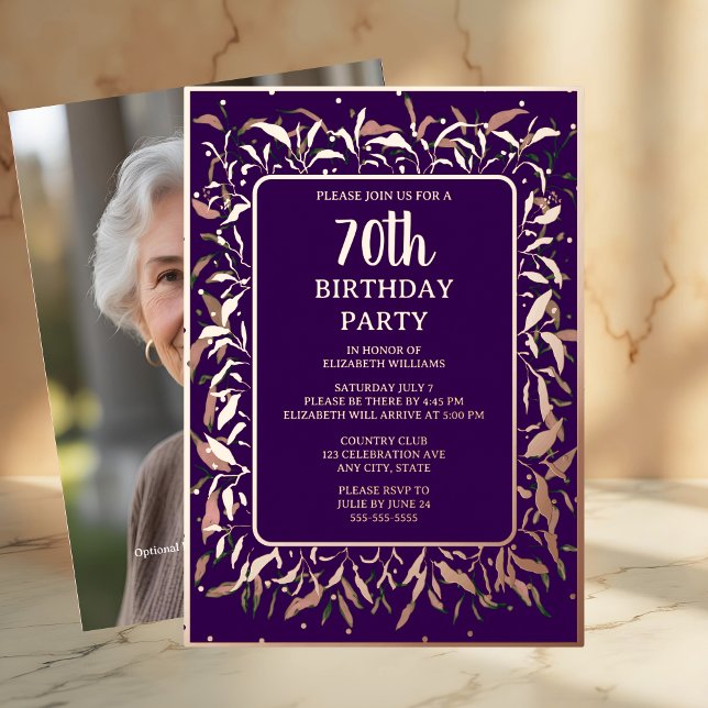 Elegant Royal Purple 70th Custom Birthday Party  Foil Invitation (Creator Uploaded)