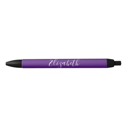 Elegant Royal Purple and White Script Text Name Black Ink Pen
