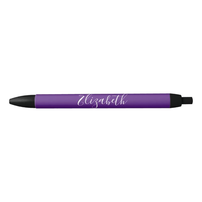 Elegant Royal Purple and White Script Text Name Pen (Front)