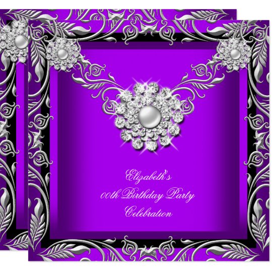 Elegant Royal Purple Black Silver Birthday Party Invitation