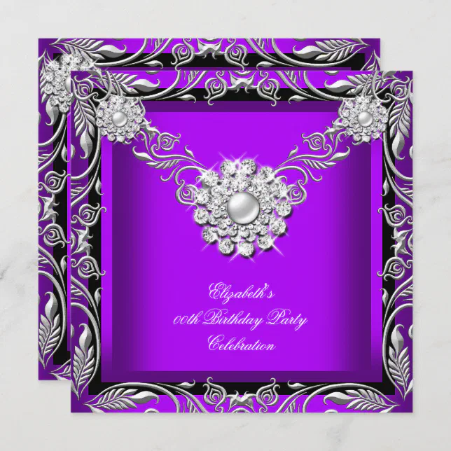 Elegant Royal Purple Black Silver Birthday Party Invitation | Zazzle