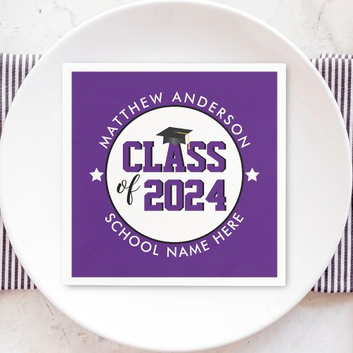 Elegant Royal Purple Class of 2024 Graduation Napkins