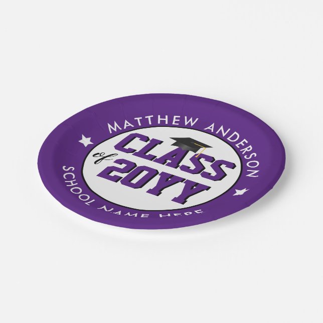 Elegant Royal Purple Class of 2024 Graduation Paper Plates (Angled)