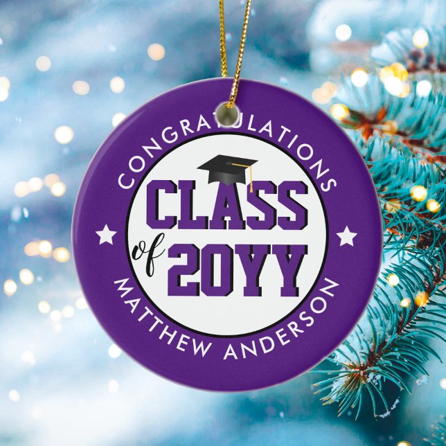 Elegant Royal Purple Class of 2025 2026 Graduation Ceramic Ornament (Creator Uploaded)