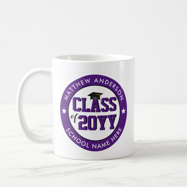 Elegant Royal Purple Class of 2026 Graduation Coffee Mug (Left)
