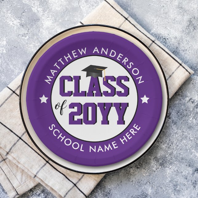 Elegant Royal Purple Class of 2026 Graduation Paper Plates (Creator Uploaded)