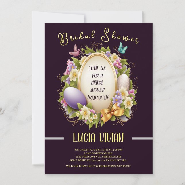 Elegant Royal Purple Easter Style Bridal Shower    Invitation (Front)