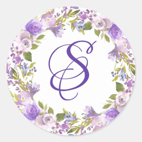 Elegant Royal Purple Floral Monogram Envelope Seal