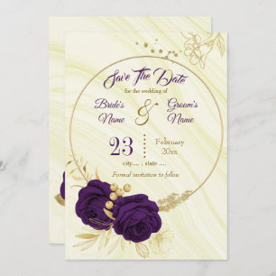elegant royal purple gold floral save the date