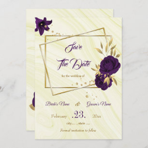 elegant royal purple gold floral save the date