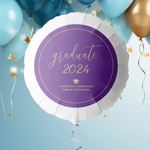 Elegant Royal Purple Gold Graduate 2024 Graduation Balloon