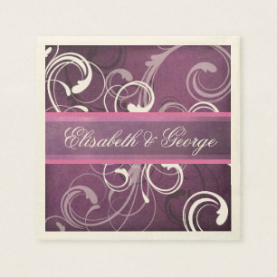 Elegant Royal Purple Grunge Damask Swirls Wedding Napkins