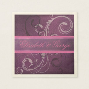 Elegant Royal Purple Grunge Damask Swirls Wedding Napkins