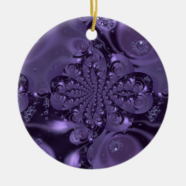 Elegant Royal Purple Liquid Sparkle Ceramic Ornament (Front)