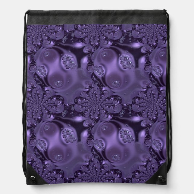 Elegant Royal Purple Liquid Sparkle Drawstring Bag (Front)