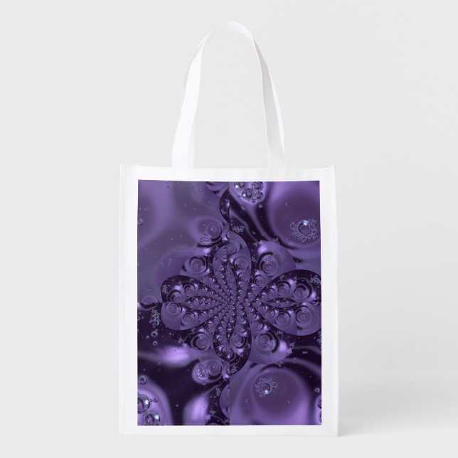 Elegant Royal Purple Liquid Sparkle Grocery Bag (Front)