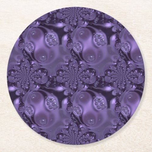 Elegant Royal Purple Liquid Sparkle Round Paper Coaster