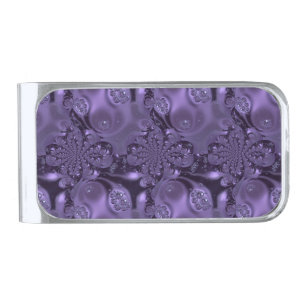 Elegant Royal Purple Liquid Sparkle Silver Finish Money Clip
