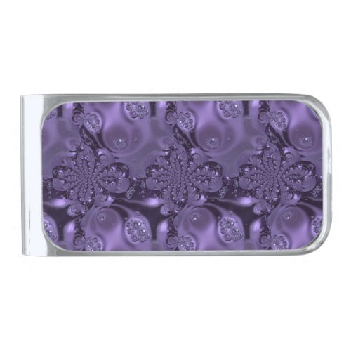 Elegant Royal Purple Liquid Sparkle Silver Finish Money Clip