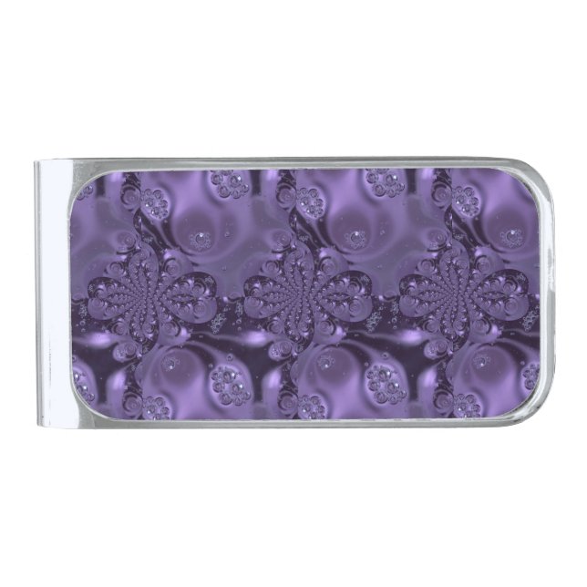 Elegant Royal Purple Liquid Sparkle Silver Finish Money Clip (Front)