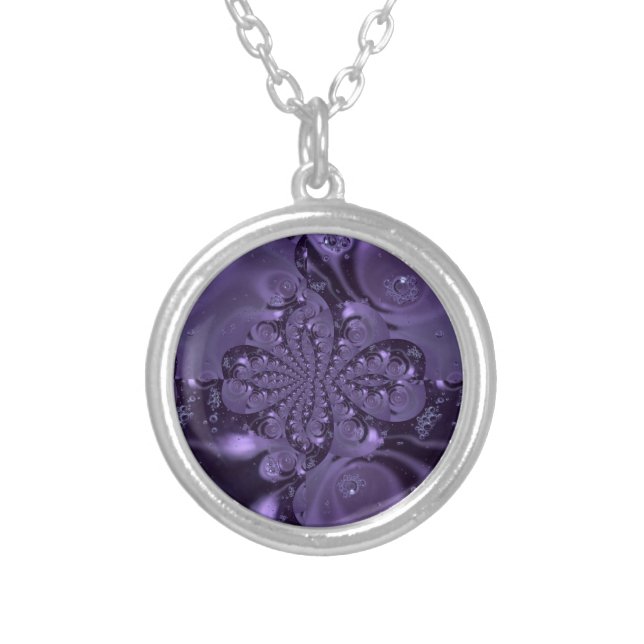 Elegant Royal Purple Liquid Sparkle Silver Plated Necklace (Front)
