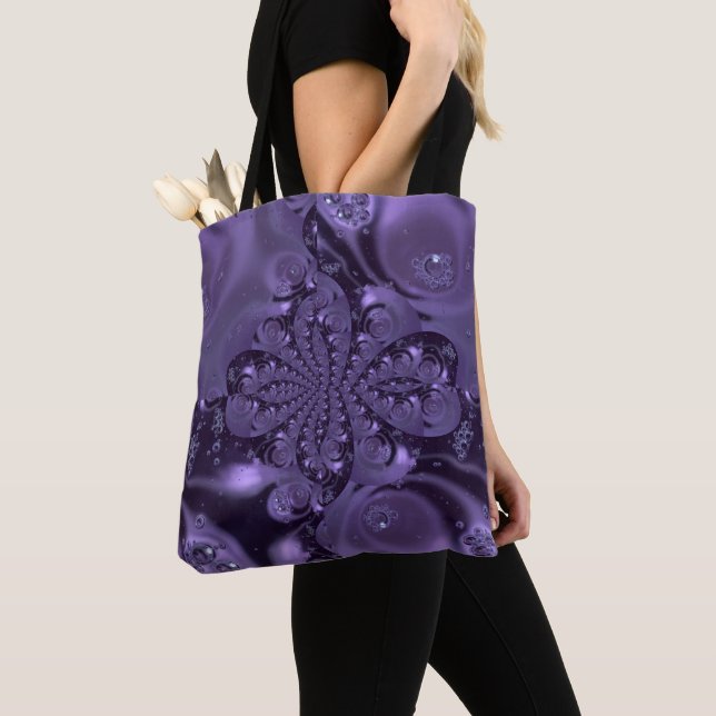 Elegant Royal Purple Liquid Sparkle Tote Bag (Close Up)