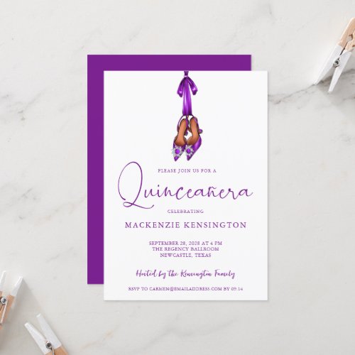 Elegant Royal Purple Lux High Heels Quinceaera Invitation