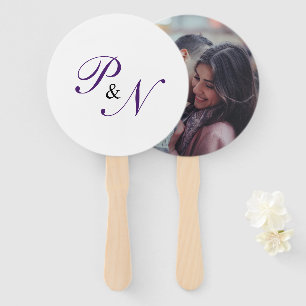 Elegant Royal Purple Monogram Wedding Photo Hand Fan