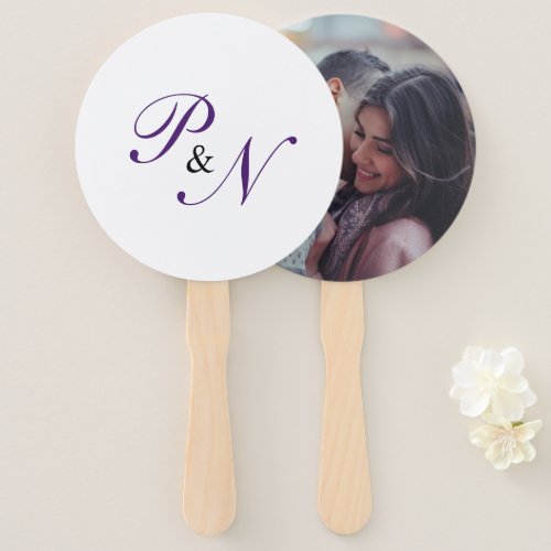 Elegant Royal Purple Monogram Wedding Photo Hand Fan