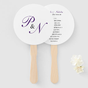 Elegant Royal Purple Monogram Wedding Program Hand Fan