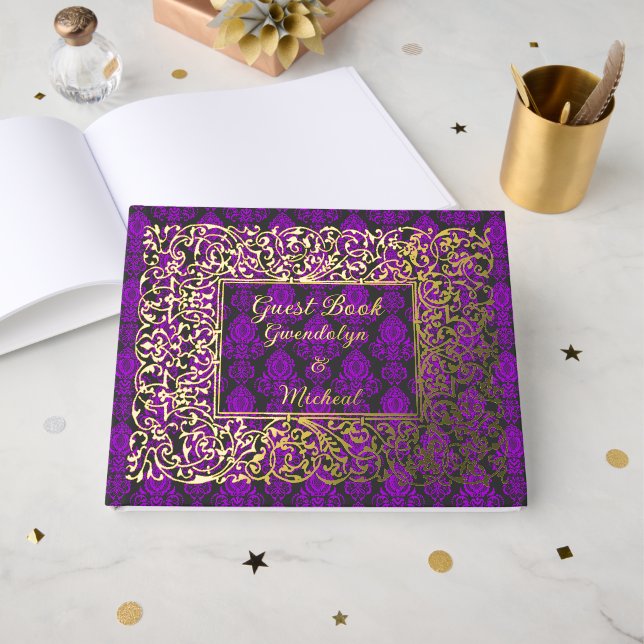 Elegant Royal Purple Personalized Foil Guest Book (Front Open)