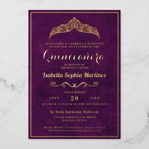 Elegant Royal Purple Quinceaera 15th Birthday  Foil Invitation