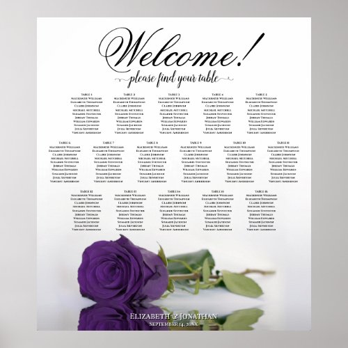 Elegant Royal Purple Rose 16 Table Seating Chart