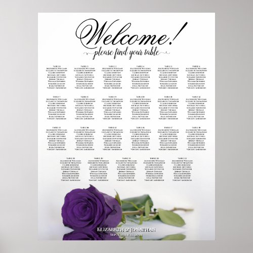 Elegant Royal Purple Rose 23 Table Seating Chart