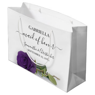 Elegant Royal Purple Rose Maid of Honor Wedding Large Gift Bag