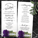 Elegant Royal Purple Rose Romantic Wedding Program<br><div class="desc">This beautiful wedding program features an elegant design with a single long stemmed deep royal purple colored rose lying on its side reflecting in water. The titles are written in fancy script calligraphy, and there is space for your ceremony and wedding party details, as well as a short thank you...</div>