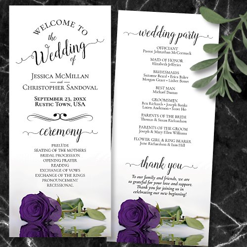 Elegant Royal Purple Rose Romantic Wedding Program