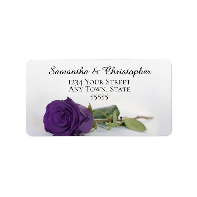 Elegant Royal Purple Rose Wedding Address Label (Front)