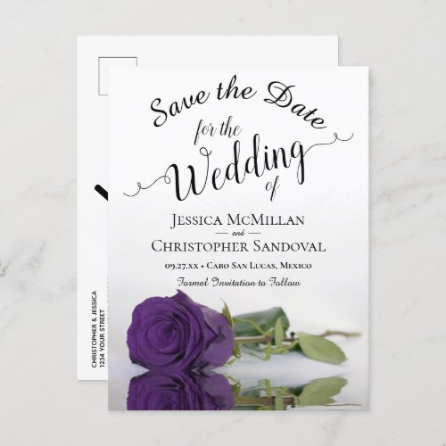 Elegant Royal Purple Rose Wedding Save the Date Announcement Postcard