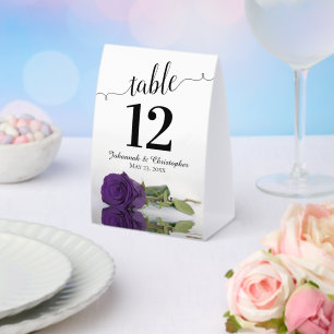 Elegant Royal Purple Rose Wedding Table Number Paper Table Tent