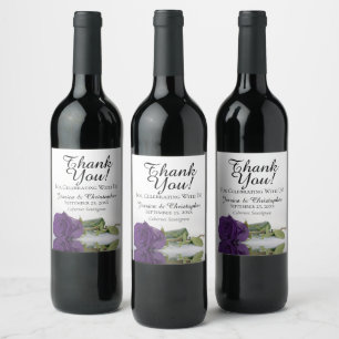 Elegant Royal Purple Rose Wedding Thank You Wine Label
