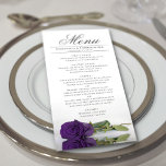 Elegant Royal Purple Rose with Reflections Wedding Menu<br><div class="desc">This beautiful menu will add some style to your wedding reception. It features a beautiful and romantic design with a single deep royal purple colored rose lying on its side reflecting in a pool of water with waves and ripples. There is space for the names of the couple and wedding...</div>