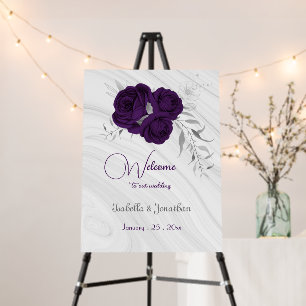 elegant royal purple silver floral welcome sign