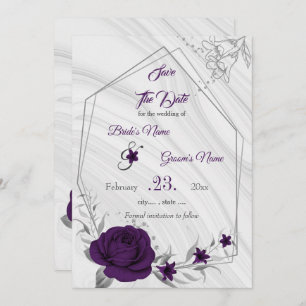 elegant royal purple silver gray floral save the date