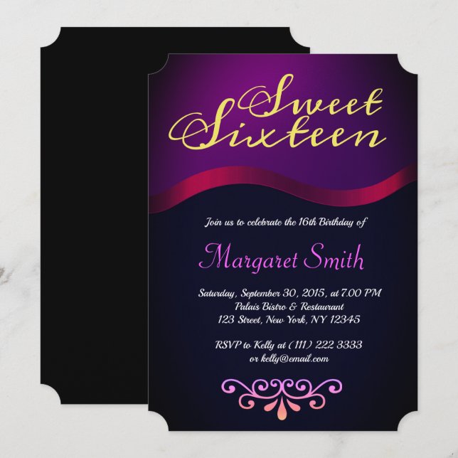 Elegant Royal Purple Sweet 16 Party Invite (Front/Back)