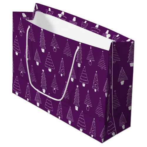 Elegant Royal Purple White Christmas Pine Trees Large Gift Bag