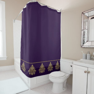 Elegant Royal Purple with Gold Damask Shower Curtain