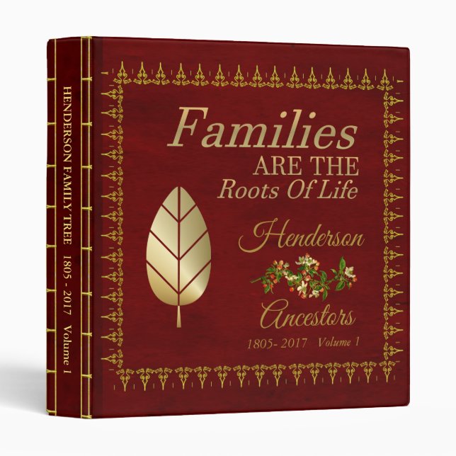 Elegant Royal Red And Gold  Family Tree Album 3 Ring Binder (Front/Spine)